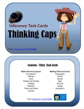 Inference Task Cards - Thinking Caps, from Classroom in the Middle