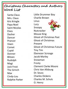 Christmas Characters Word List