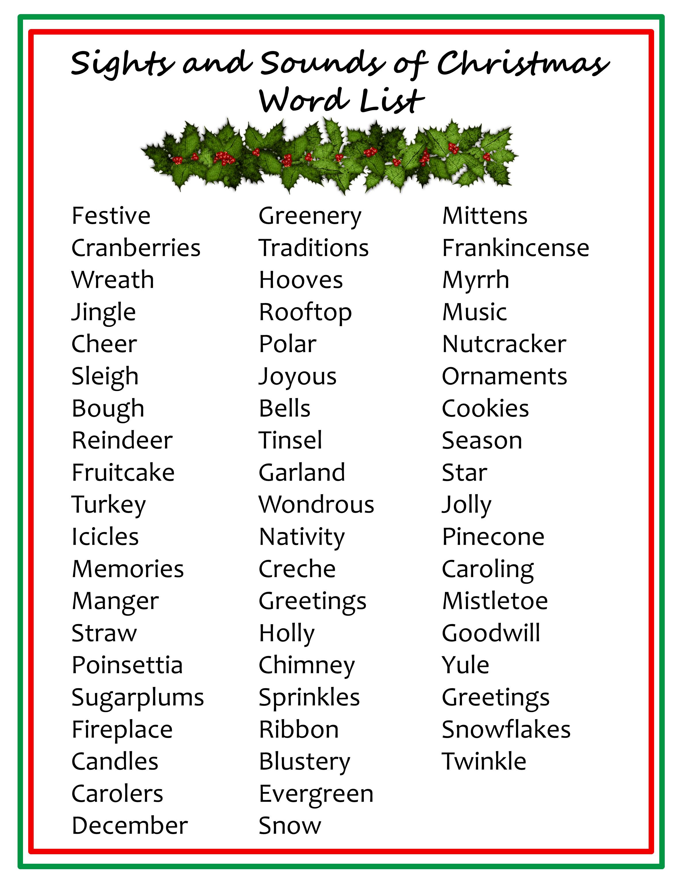 Christmas Word List