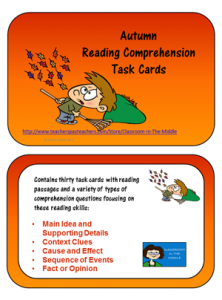 Autumn Reading Comprehension Task Cards