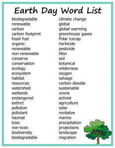 Earth Day Word List