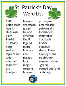 St.  Patrick's Day word list