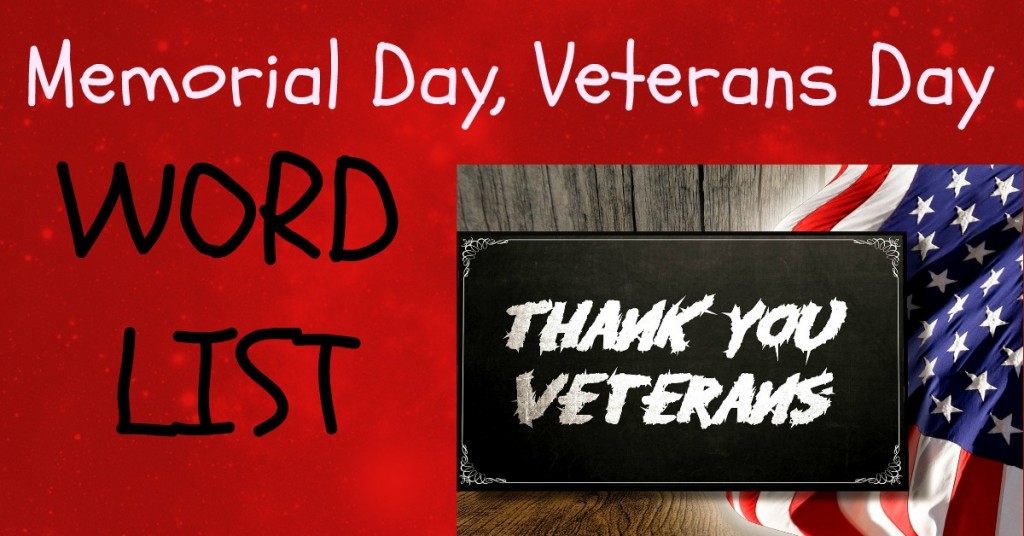Memorial day word list