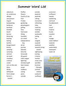 Summer word list