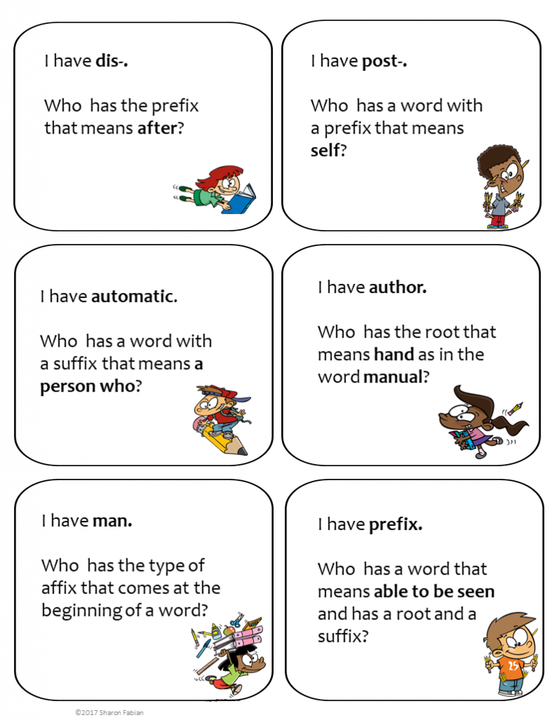 Prefixes, Suffixes, and Roots Free card game